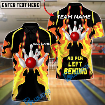 BlueJose Bowling & Pins Fire Strike “No Pin Left Behind” Customized Name, Team Name 3D Shirt (4 Colors)