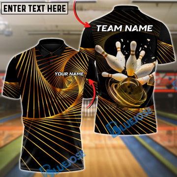 BlueJose Bowling & Pins Golden Energy Customized Name, Team Name 3D Shirt (6 Colors)