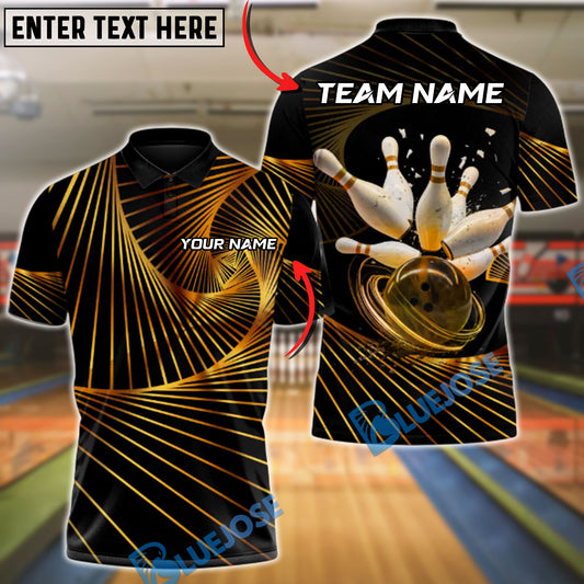 BlueJose Bowling & Pins Golden Energy Customized Name, Team Name 3D Shirt (6 Colors)