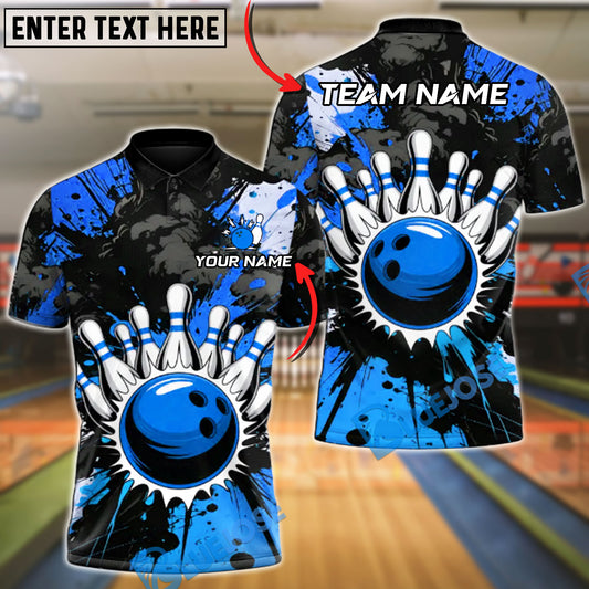 BlueJose Bowling & Pins Storm Splash Customized Name, Team Name 3D Shirt (4 Colors)