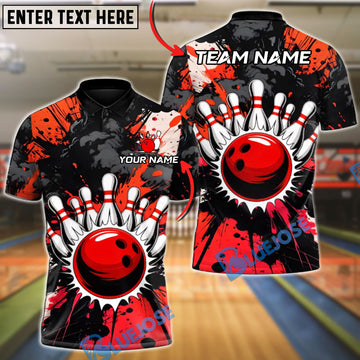 BlueJose Bowling & Pins Storm Splash Customized Name, Team Name 3D Shirt (4 Colors)