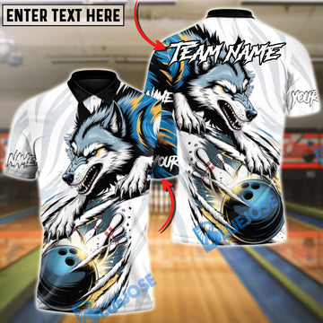 BlueJose Bowling & Pins Alpha Wolf Strike Customized Name, Team Name 3D Shirt (4 Colors)