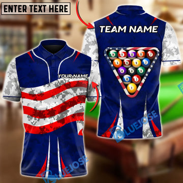 BlueJose Billiards Ball 8 American Power Triangle Customized Name, Team Name 3D Shirt