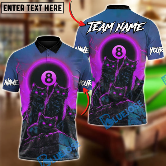 BlueJose Billiards 8-Ball Blood Moon Cat Pack Customized Name, Team Name 3D Shirt (4 Colors)