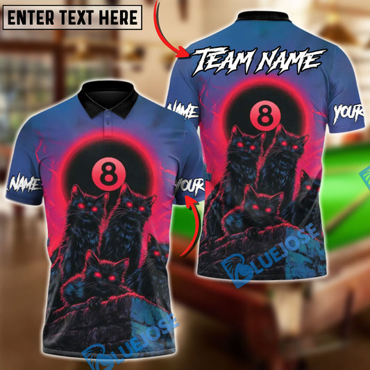 BlueJose Billiards 8-Ball Blood Moon Cat Pack Customized Name, Team Name 3D Shirt (4 Colors)