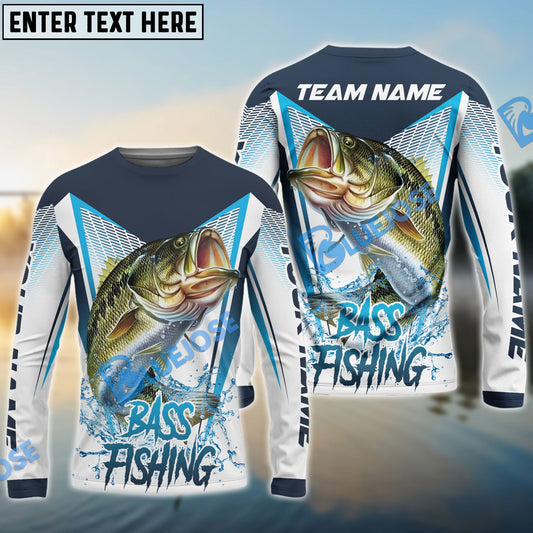 Bluejose Bass Fishing White Blue Camo Sport Custom Name & Team Name 3D Shirts