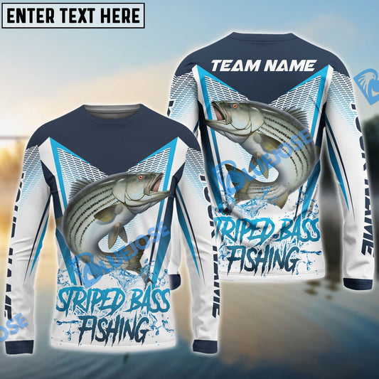 Bluejose Striped Bass Fishing White Blue Camo Sport Custom Name & Team Name 3D Shirts