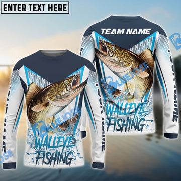 Bluejose Walleye Fishing White Blue Camo Sport Custom Name & Team Name 3D Shirts