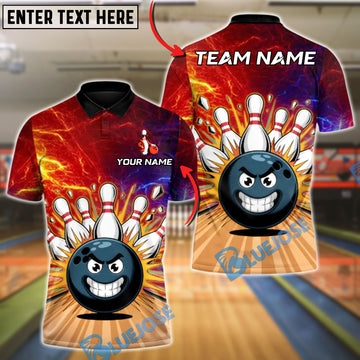 BlueJose Bowling & Pins Raging Rollers Customized Name, Team Name 3D Shirt (4 Colors)