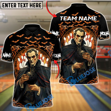 BlueJose Bowling & Pins Dracula Night Strike Customized Name, Team Name 3D Shirt (4 Colors)