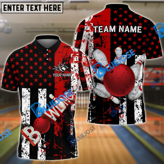 BlueJoses Bowling And Pins American Flag Vintage Customized Name 3D Shirt ( 6 Colors)