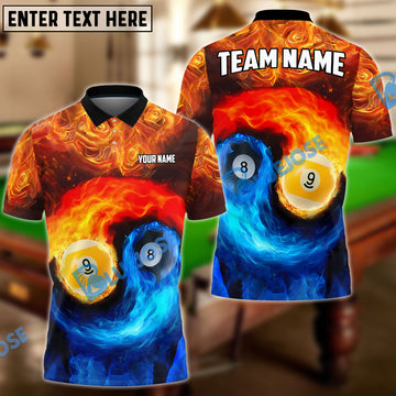 BlueJose Billiards Ball 8 And Ball 9 Blue And Red Fire Personalized Name, Team Name 3D Shirt