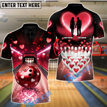 BlueJose Bowling Love Strike Valentine Edition Personalized Name, Team Name 3D Shirt