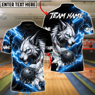 BlueJose Bowling & Pins Inferno Lightning Lynx Wolf Customized Name, Team Name 3D Shirt (4 Colors)
