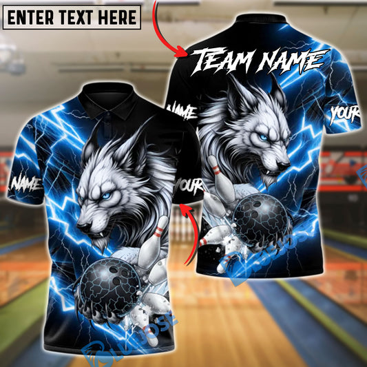 BlueJose Bowling & Pins Inferno Lightning Lynx Wolf Customized Name, Team Name 3D Shirt (4 Colors)