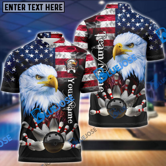 BlueJoses Bowling American Eagle Customized Name, Team Name 3D Shirt