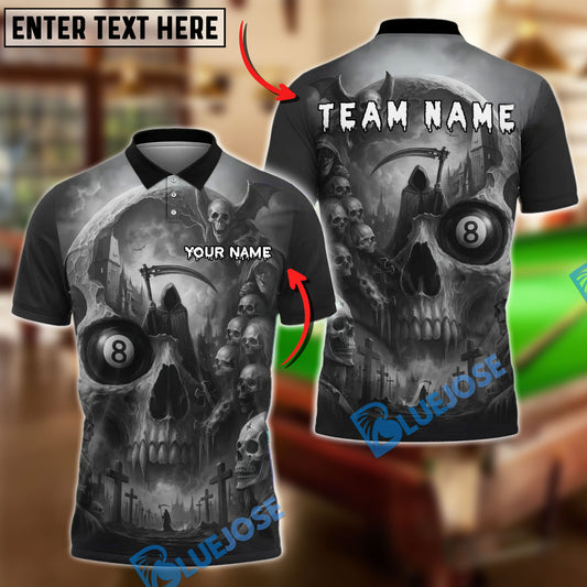 BlueJose Billiards 8-Ball Grim Reaper Skull Cemetery Personalized Name, Team Name Unisex Shirt