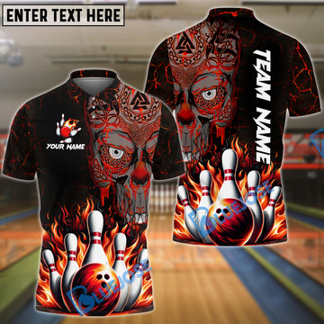 BlueJose Bowling And Pins Flame Viking Warrior Skull Customized Name 3D Shirt (4 Colors)