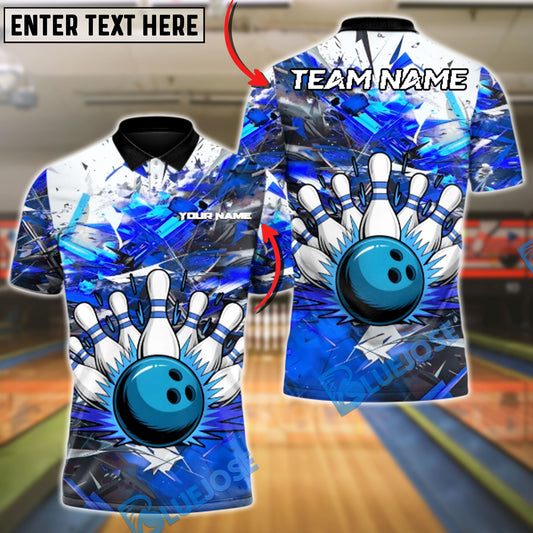 BlueJose Bowling And Pins Paint Blast Customized Name, Team Name 3D Shirt (4 Colors)