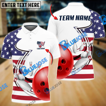 BlueJose Bowling And Pins American Curve Strike Customized Name 3D Shirt (4 Colors)