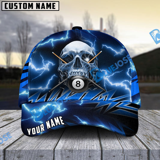 BlueJose Billiards Deadly Thunder Skull Personalized Name Cap (6 colors)