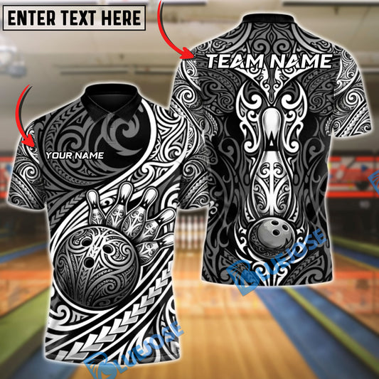 BlueJose Bowling Maori Tribal Phantom Personalized Name, Team Name 3D Shirt