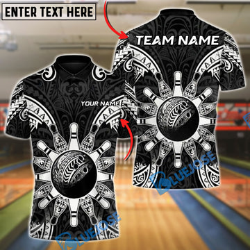 BlueJose Bowling Maori Tribal Eclipse Personalized Name, Team Name 3D Shirt