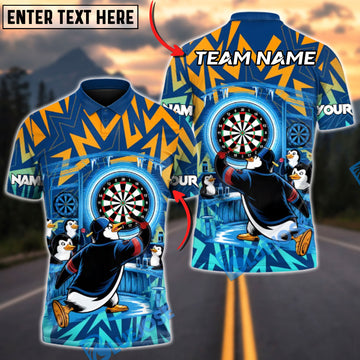 BlueJose Darts Penguin Bullseye Multicolor Options Personalized Name Shirt (4 Colors)