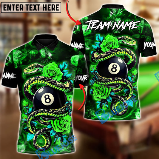 BlueJose Billiards  8-Ball Rose Crimson Serpent Customized Name, Team Name 3D Shirt (4 Colors)