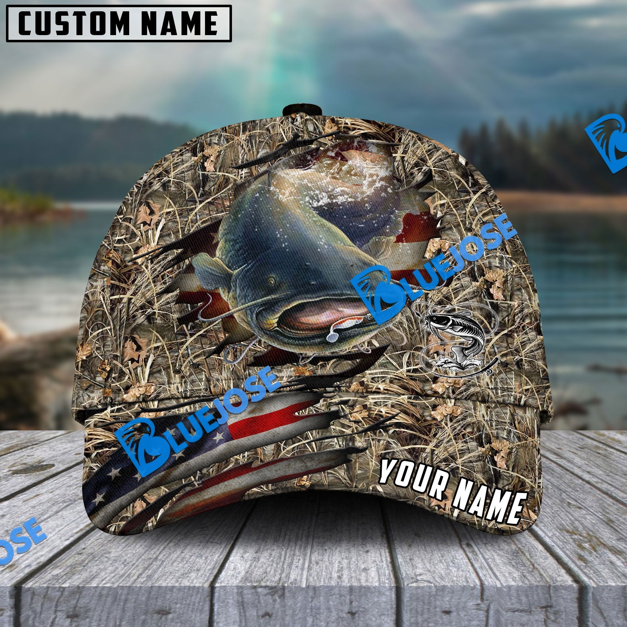 BlueJose Personalized Catfish Premium Crack Camo Fishing Classic Cap ...