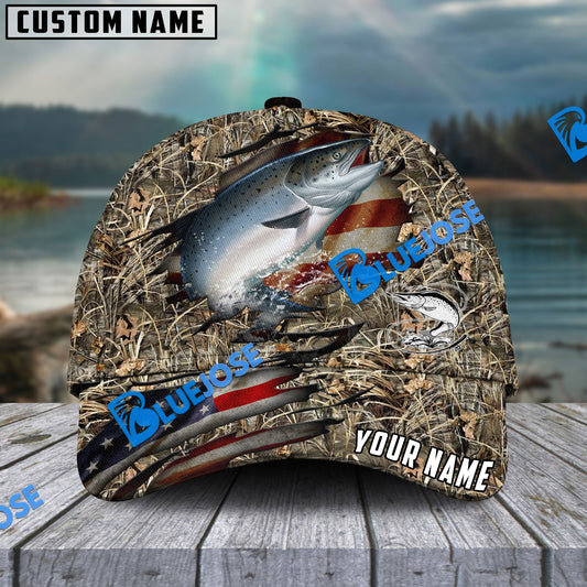 BlueJose Personalized Salmon Premium Crack Camo Fishing Classic Cap