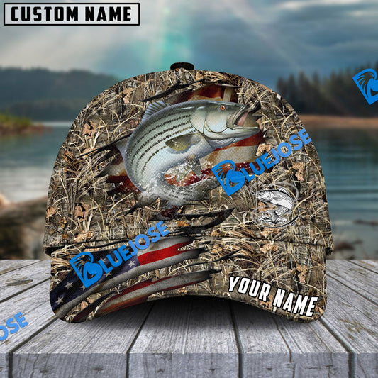 BlueJose Personalized Striped Bass Premium Crack Camo Fishing Classic Cap