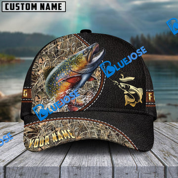 BlueJose Personalized Trout Black Leather Camo Pattern Fishing Classic Cap