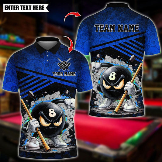 BlueJose Billiards Angry 8 Ball Pool Cartoon Design Customized Name, Team Name 3D Shirt (6 Colors)