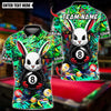 BlueJose Billiards Cool Bunny With 8 Ball Pool Design Personalized Name Shirt (4 Colors)