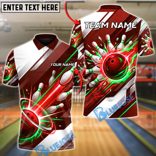 BlueJose Bowling & Pins High-Speed Strike Customized Name, Team Name 3D Shirt (4 Colors)