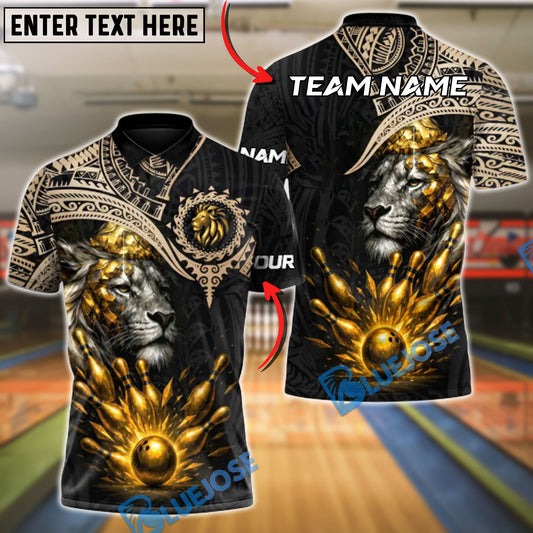 BlueJose Bowling & Pins Golden Lion Dominion Customized Name, Team Name 3D Shirt (5 Colors)