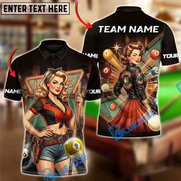 BlueJose Billiards Vintage Billiards Pin-Up Lady Personalized Shirt
