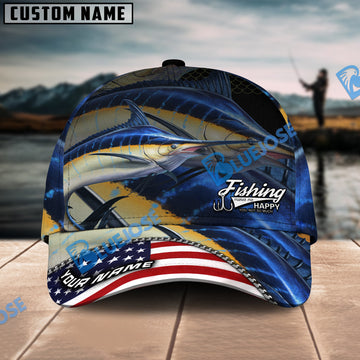 Bluejose Marlin Fishing Skinfish Flag Of United States Pattern Personalized Cap