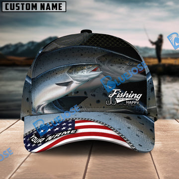 Bluejose Salmon Fishing Skinfish Flag Of United States Pattern Personalized Cap