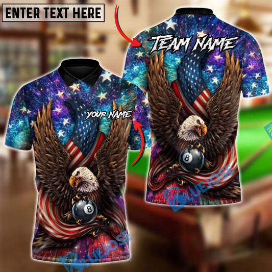 BlueJose Billiards Eagle Patriot Power US Flag 8 Ball Personalized Shirt