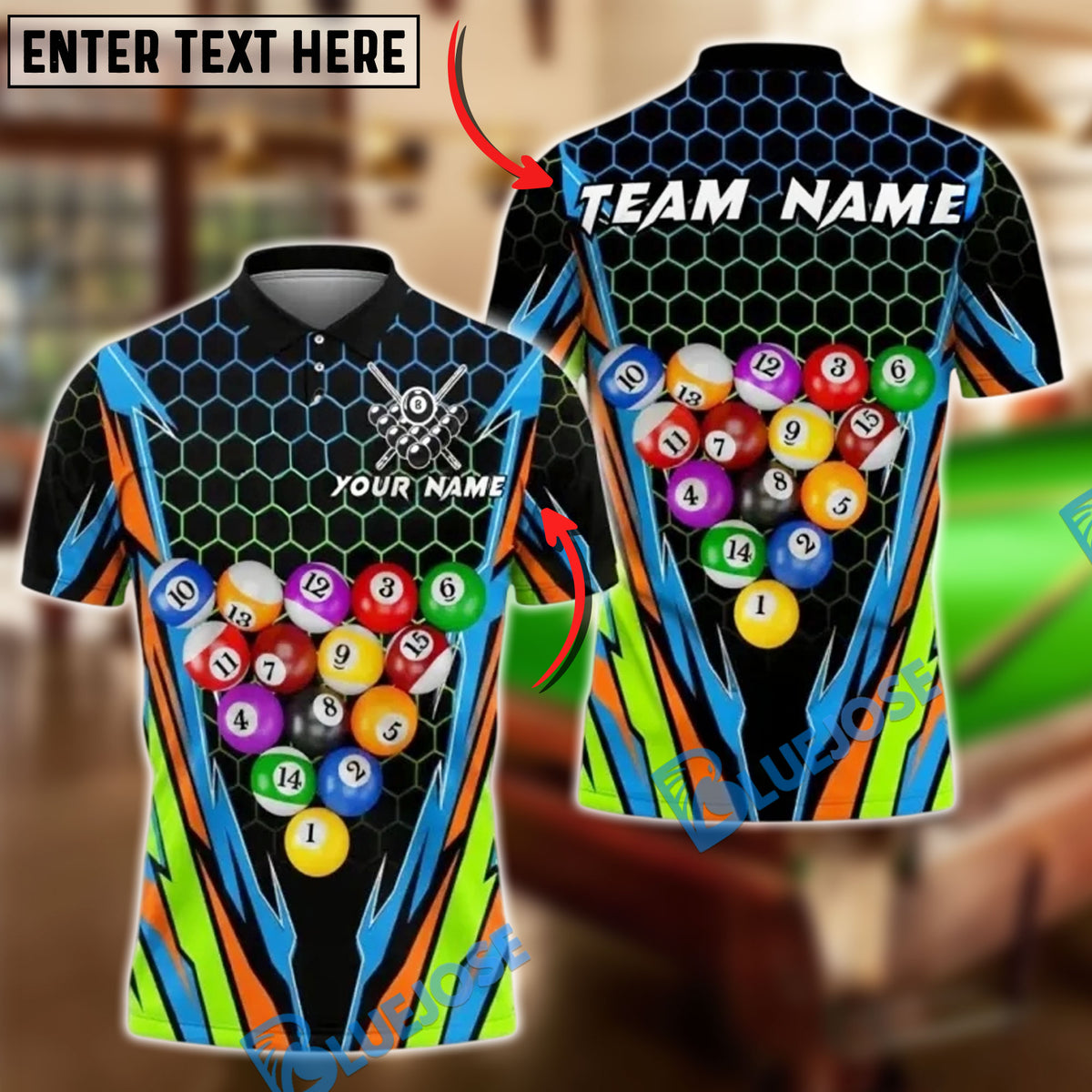 Running Racks Billards Team BlueJose Billiards Ball 8 Rack Ball Colorful Customized Name, Team Nam