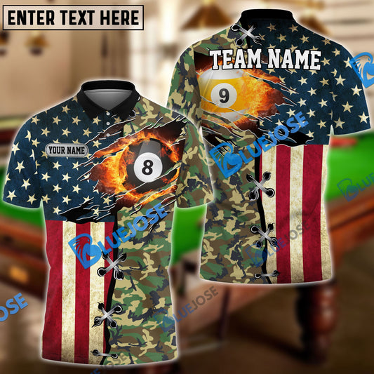 BlueJose Billiards Ball 8 And 9 American Flag Camo Personalized Name, Team Name Unisex Shirt ( 4 Colors )