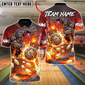 BlueJose Bowling & Pins Electric Gorilla Dominator of the Arena Customized Name, Team Name 3D Shirt (6 Colors)
