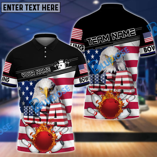 BlueJoses Bowling And Pins American Eagle Customized Name, Team Name 3D Shirt