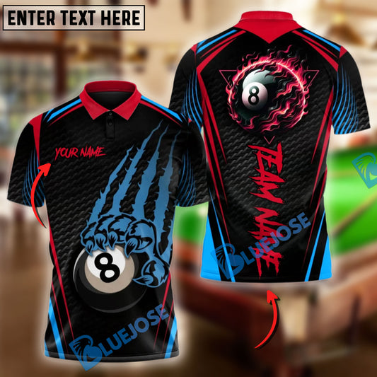 BlueJose Billiards Ball 8 Fire Claws Scratch Personalized Name Shirt (4 Colors)