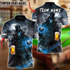 BlueJose Billiards 8 Ball Beer Dark Gentleman Skull Customized Name, Team Name 3D Shirt (6 Colors)