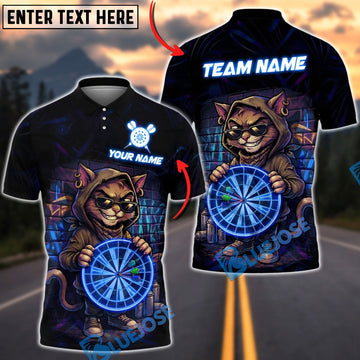 BlueJose Darts Cat Neon Street Art Multicolor Options Personalized Name Shirt (4 Colors)