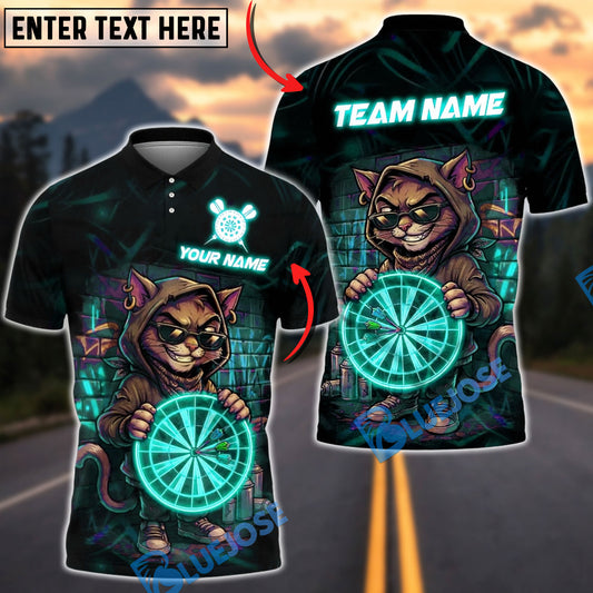 BlueJose Darts Cat Neon Street Art Multicolor Options Personalized Name Shirt (4 Colors)