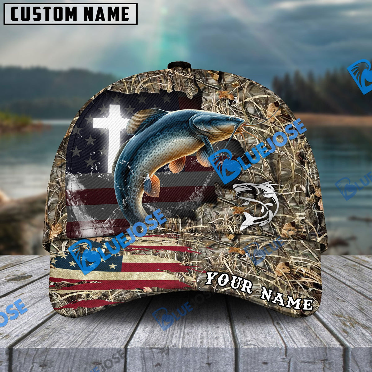 Cap With Fish BlueJose Personalized Catfish Cross Camo Fishing Classic Cap – Blue Jose